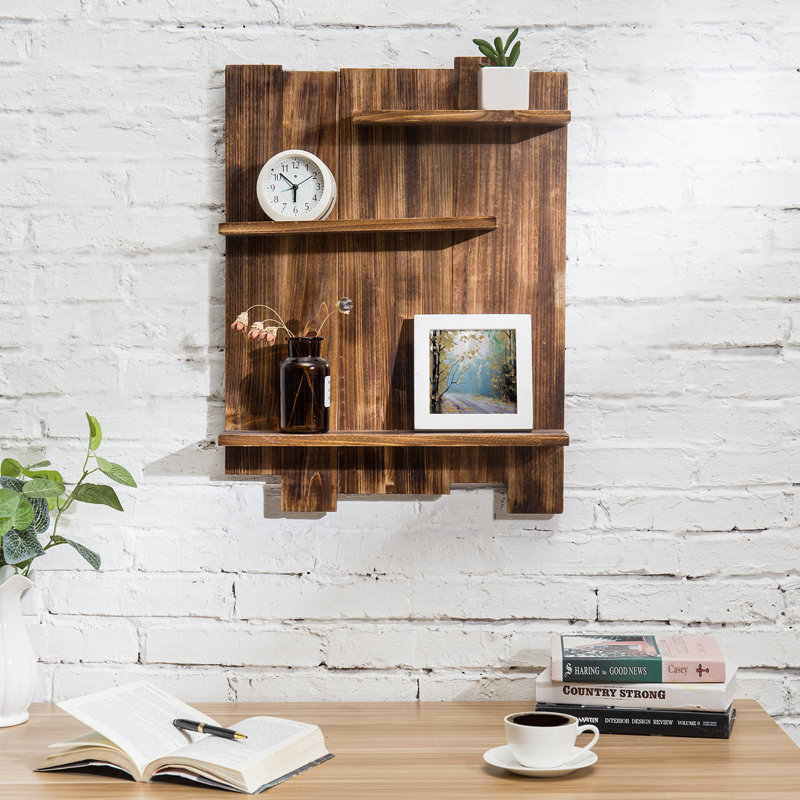 Abdyl 3 Piece Fir Solid Wood Accent Shelf with Live Edge, Brown