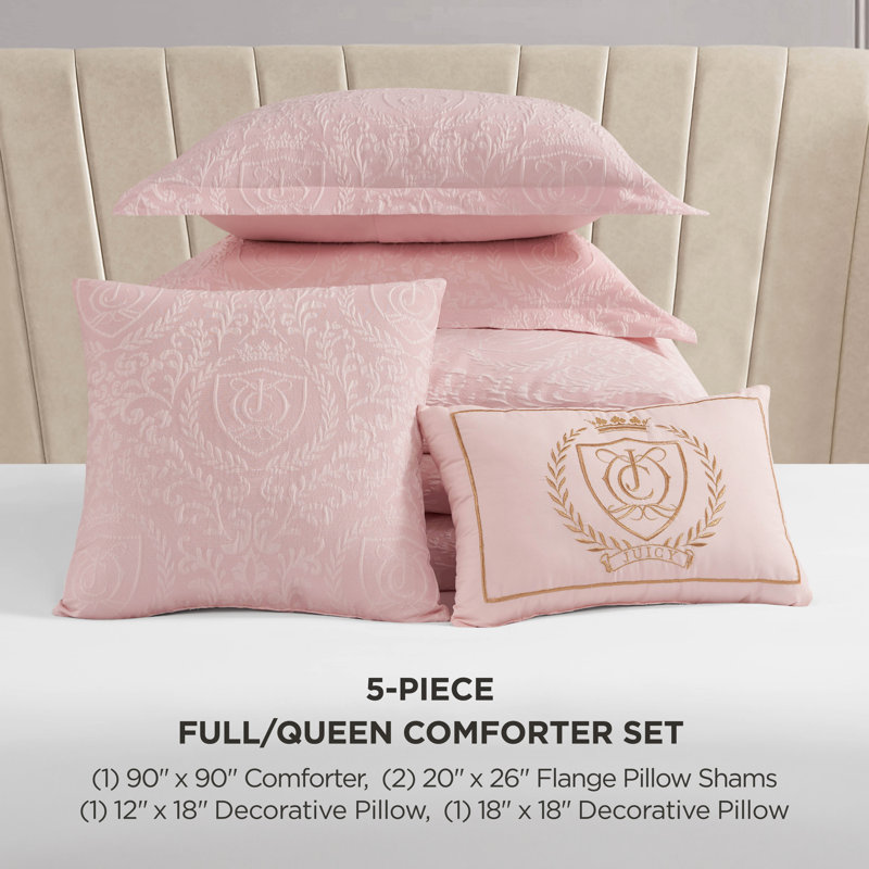 Juicy Couture Dovona Comforter Sets, Full/Queen Comforter + 2 Shams, Blush Pink