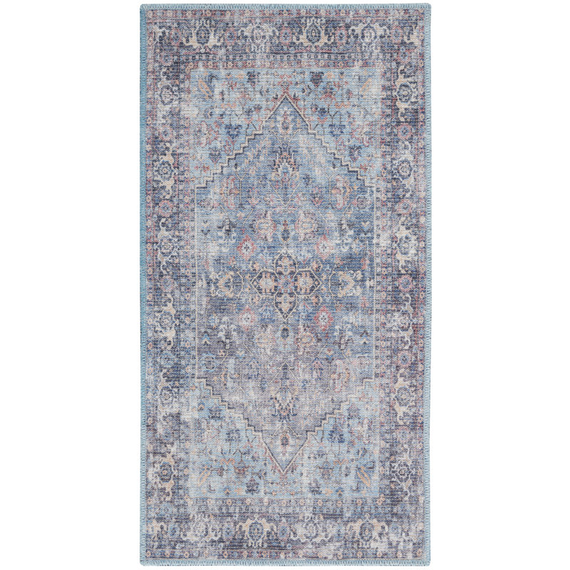 Tapis oriental rectangulaire en polyester lavable à la machine 8 pi x 10 pi Quillin, Rectangle 2 pi x 3 pi 9 po