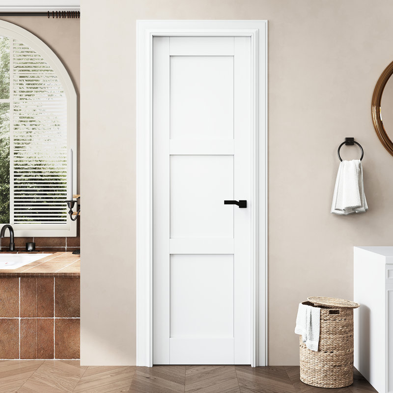 Porte standard en bois massif à 3 panneaux avec base apprêtée sans trousse de quincaillerie, 24 po x 80 po
