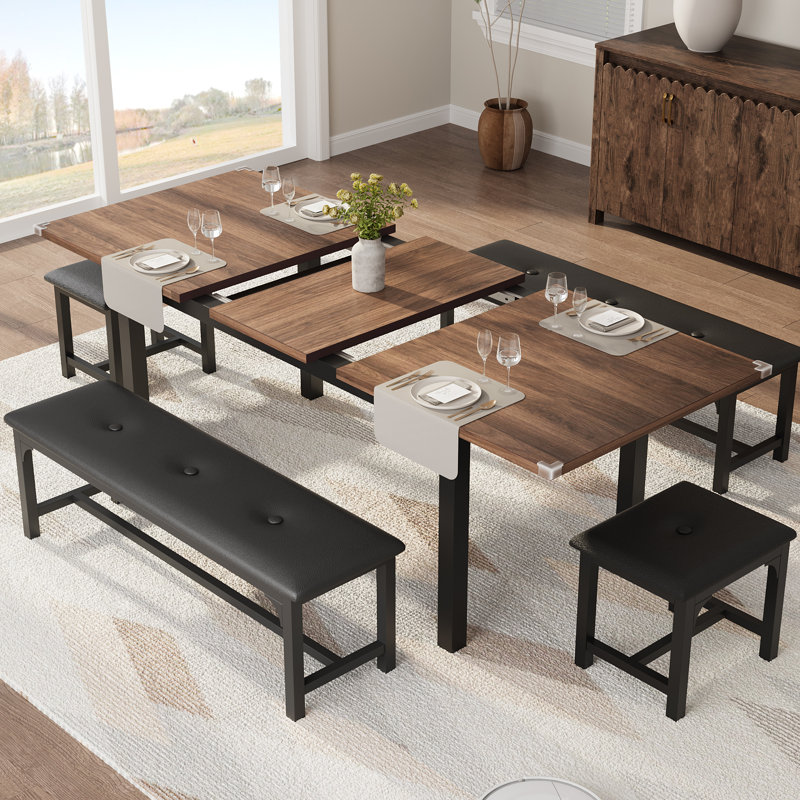 Table de salle à manger extensible 47,3 "-63" pour 4-8 table de cuisine rectangulaire en bois avec structure en métal robuste couleur noyer