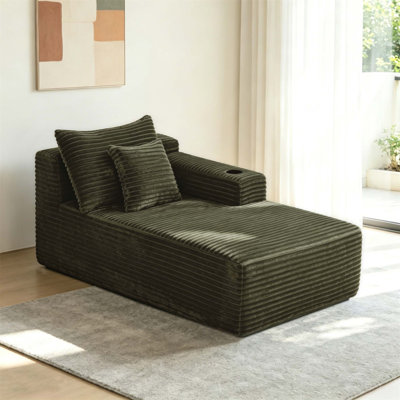 Chaise longue longue de 37,5 po avec porte-gobelet à droite, assorti pour le salon, tissu moelleux confortable