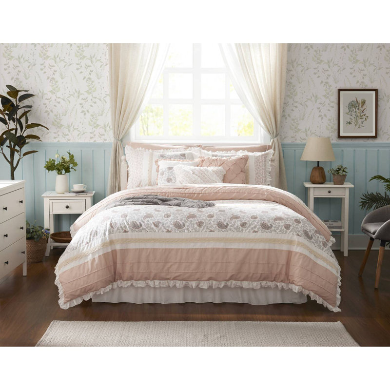 Ensemble de literie d'une seule pièce, grand lit en coton percale maison de campagne