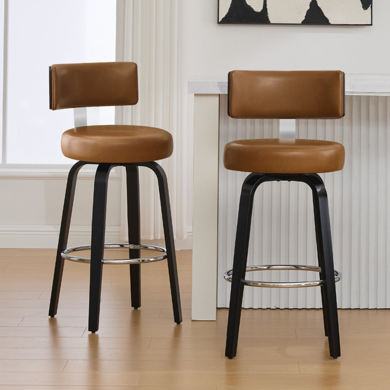 Sonja Swivel Upholstered Counter Stool, Bar Stool (29" Seat Height), Brown Seat/Black Frame