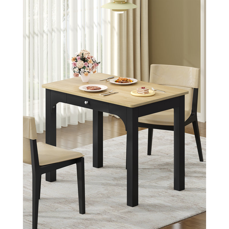 Solid Wood Base Dining Table, Brown and Black