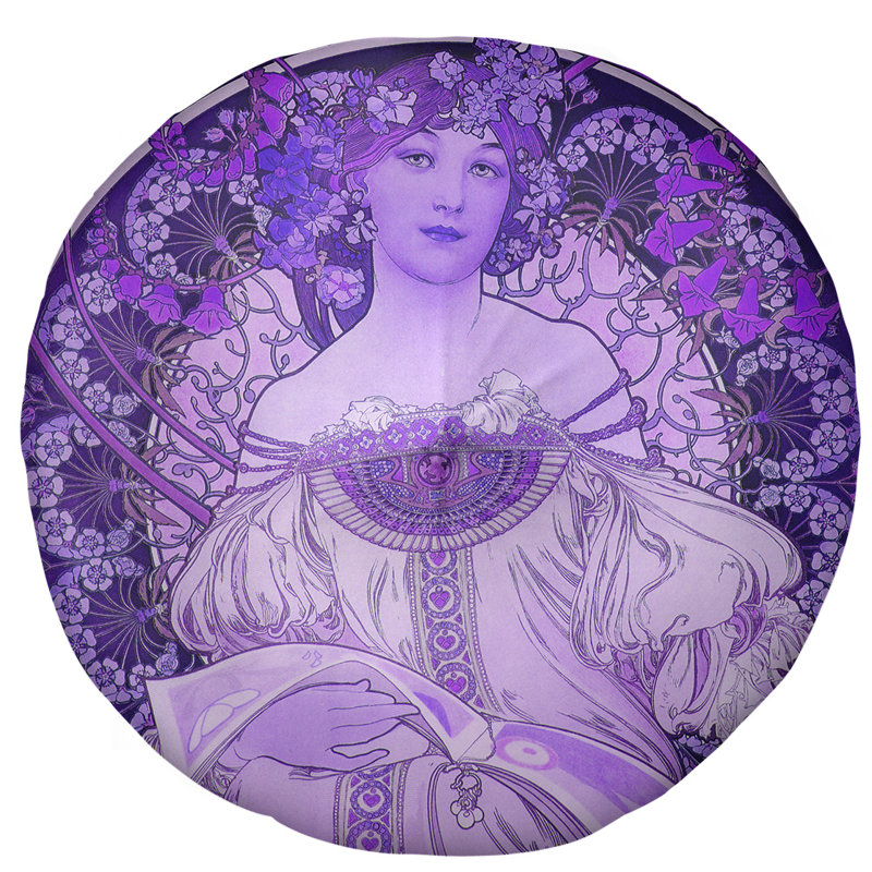 Coussin de plancher lisant alphonse mucha bougon, 31,5 po x 63 po, Mauve