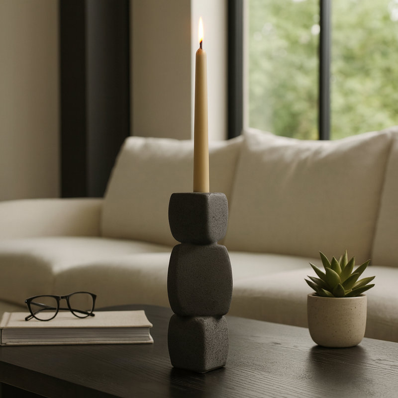 Candlestick Candle Holder, 9" H x 4" W x 4" D, Black