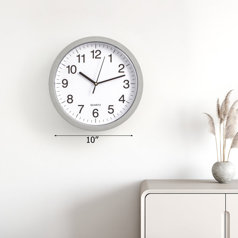 Horloge murale 10 po avec porte de rangement cachée Ebern Designs, Argent argent