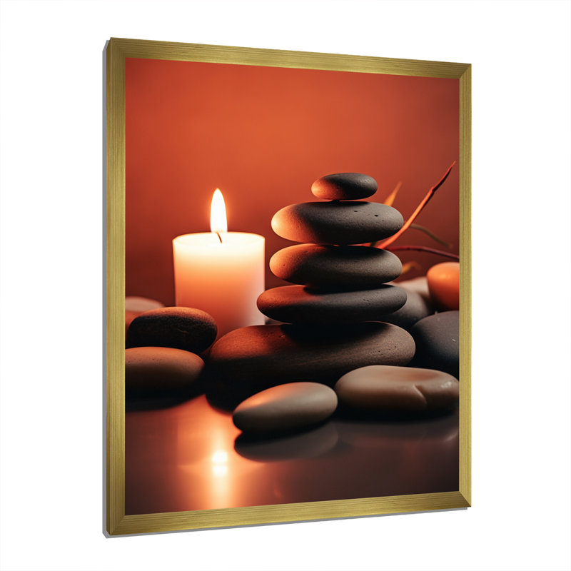 «Candle Flame Zen Stone Cairn Sculpture Balance I», reproduction sur toile, H 32 po x l 16 po x P 1 po, Cadre doré simple