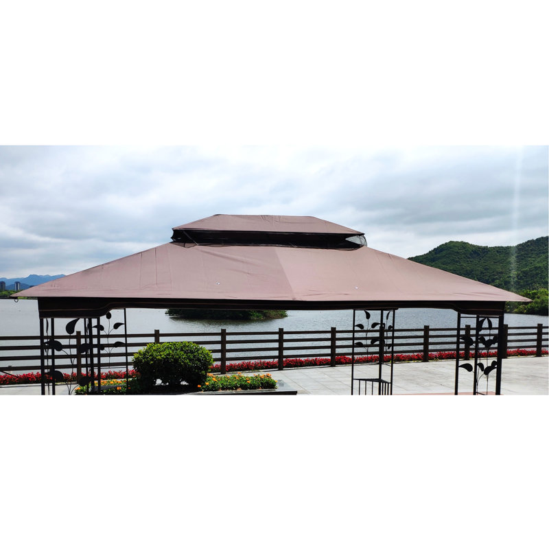 13X10 Ft Double Roof Gazebo Replacement - Brown Canopy & Weather Fastness Easy Assembly