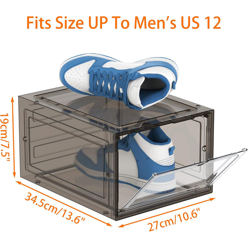 Clear Hard Plastic Shoe Storage Boxes With Lids, Stackable Shoe Organizer For Display And Protection, Easy Assembly And Magnetic Door Design