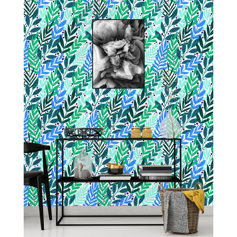 Panneau de papier peint adhésif Udel, Vert / vert foncé / bleu, L 50 po x l 25 po