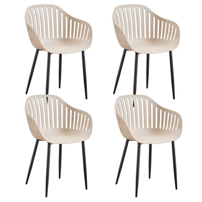 Set Of 4 Chairs - Modern Dining Chair - Vertical Bar Hollow Back Chair - Metal Legs