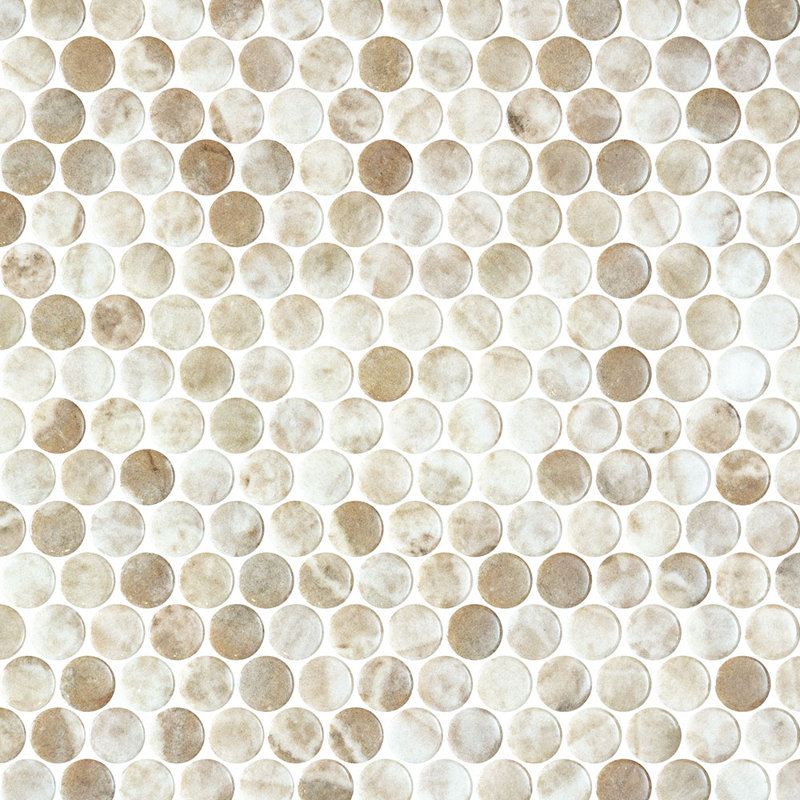 Spectrum Classic Penny Round Recycled Glass Mosaic, Beige