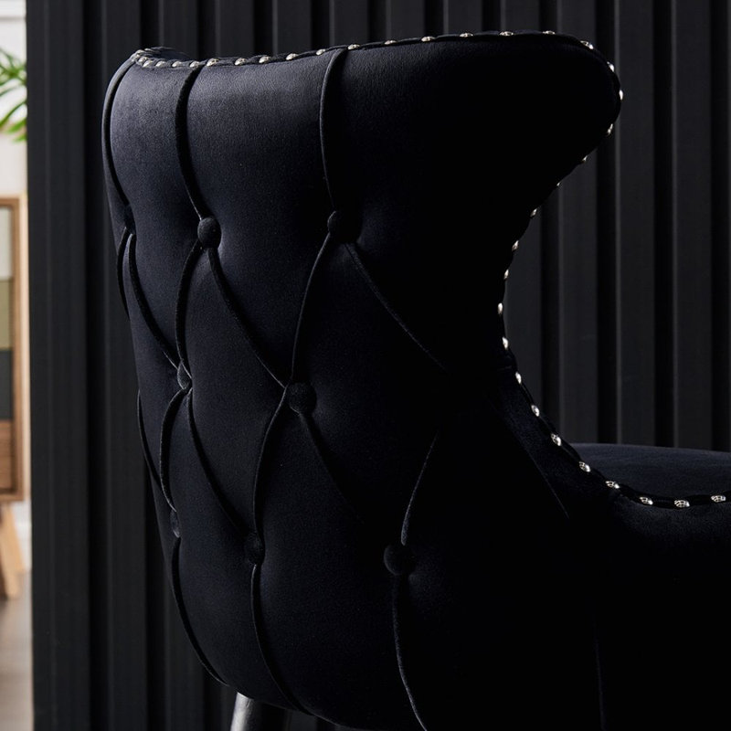 Ricky Modern Velvet Dining Chairs - Ergonomic Upholstered Curved Back with Solid Wooden Legs - Side Chair for Office Kitchen Living Room Dining Room