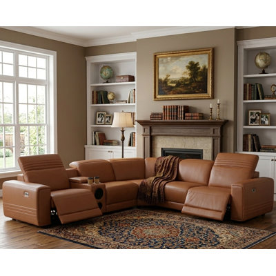Canapé modulaire inclinable électrique en similicuir 6 pièces avec haut-parleurs Bluetooth intégrés, console de rangement intelligente et ports USB, canapé de cinéma maison en forme de U