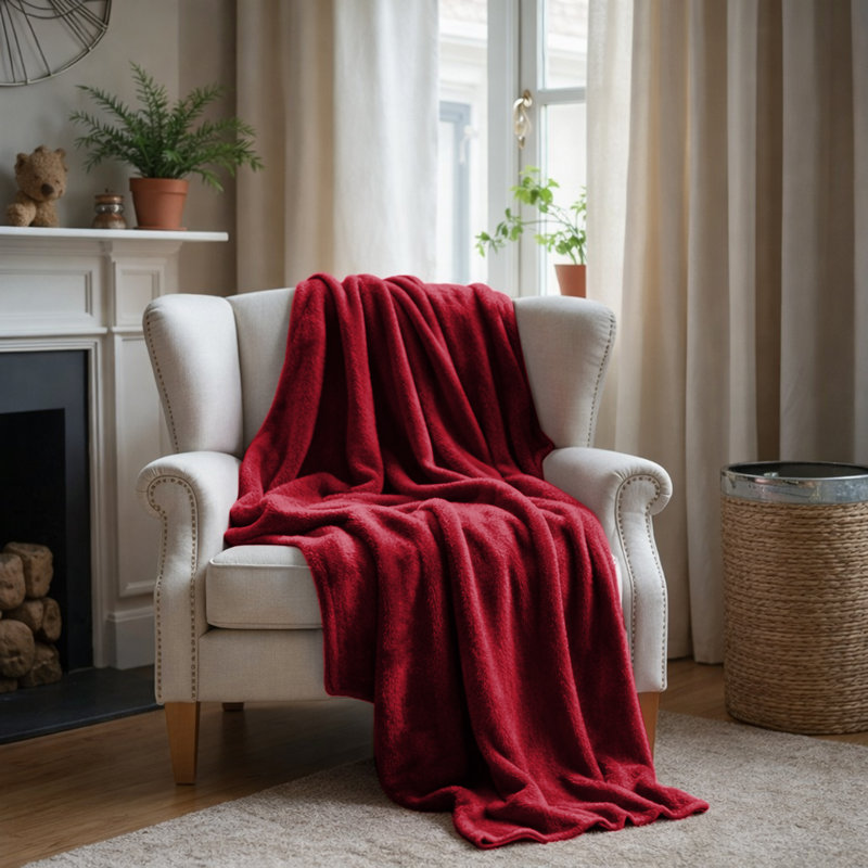 Couverture en molleton doux et moelleux - Jeté en flanelle réversible pour lit et canapé, Bourgogne, Jeté