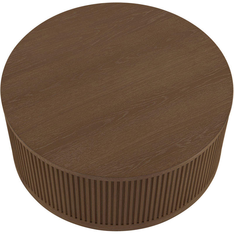 Table basse Madera en placage de chêne et bois massif avec roulettes, Brun noyer