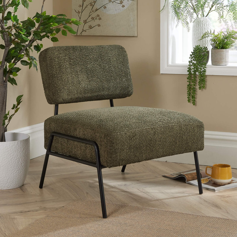 Autiana Boucle Upholstered Occasional Accent Slipper Chair, Green