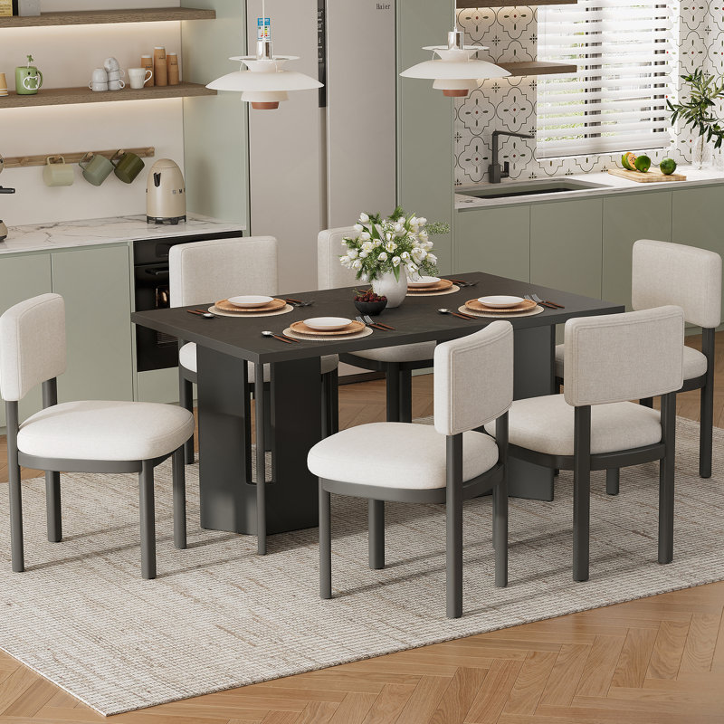 Ensemble de table de salle à manger 7 pièces en bois, table rectangulaire avec 6 chaises rembourrées pour la salle à manger, la cuisine et le salon