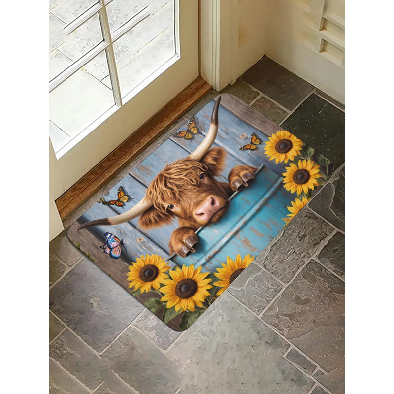 Tapis de bain bleu seau tournesol, 36 x 24
