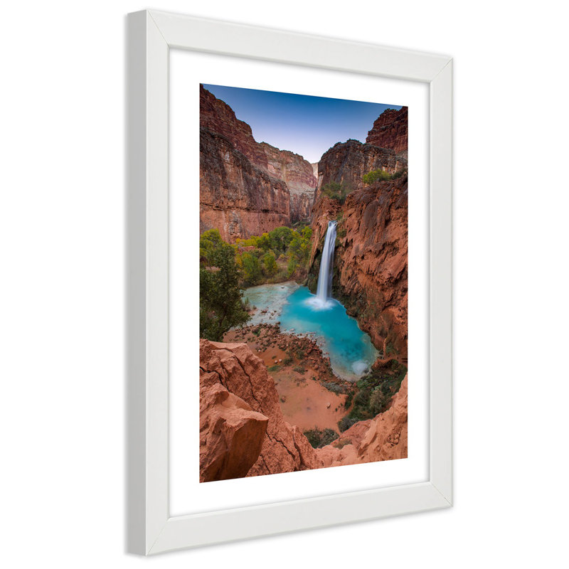 Waterfall Rocks Nature - Single Picture Frame Print, 100cm H x 70cm W, White