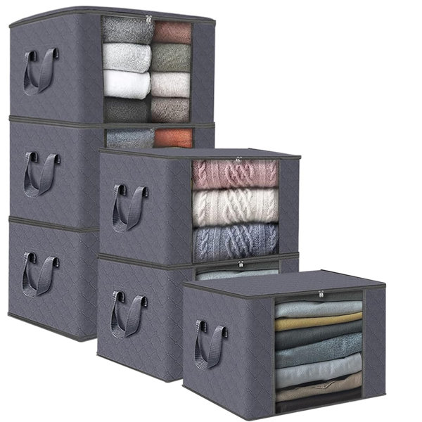  Fab totes 6 Pack Clothes Storage, Foldable Blanket Storage  Bags, Storage Containers for Organizing Bedroom, Closet, Clothing,  Comforter, Organization and Storage with Lids and Handle, Grey : Home &  Kitchen