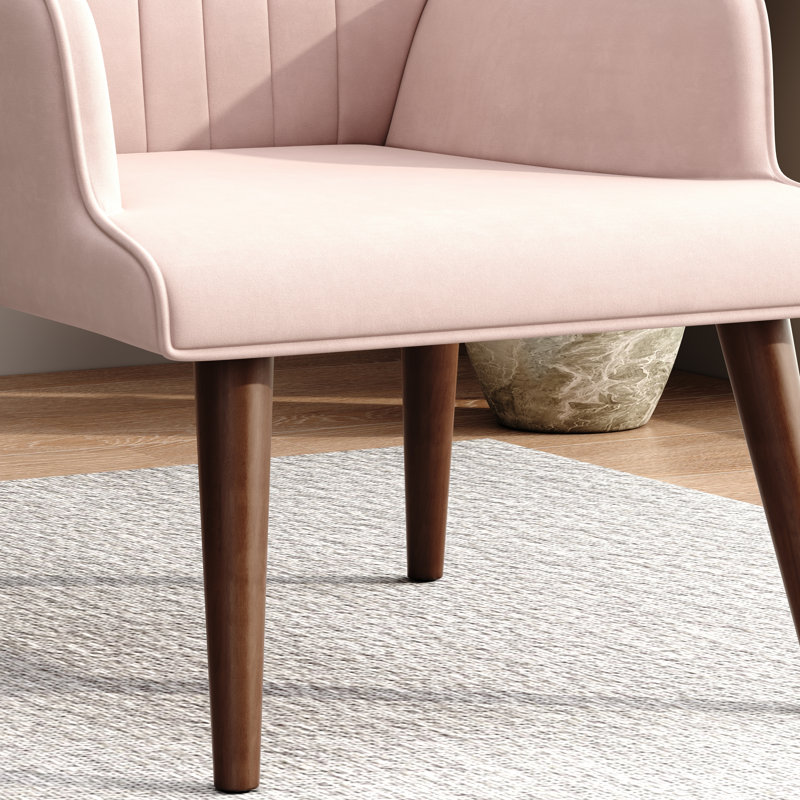 Marc Tufted Linen / Velvet Upholstered Lounge Chair and Ottoman with Wooden Legs, Pink Velvet