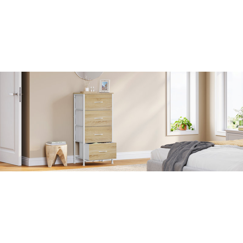 Narrow chest of drawers, chest of drawers with 4 drawers made of fabric, sideboard storage chest for bedrooms, living room, hallway, industrial style