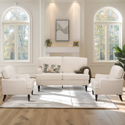 Four-Seater Solid Wood Sofa With  Linen Fabric