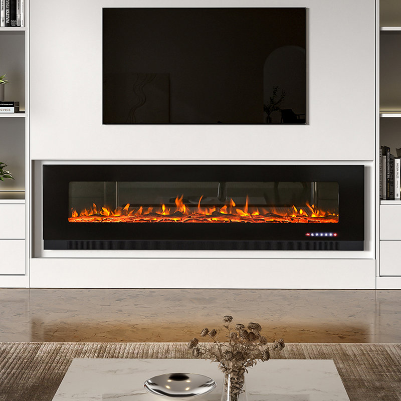 Tanisha Belfry Heating 182.9cm W Electric Fireplace with 5000 BTU, Black, 50cm H x 183cm W x 12cm D