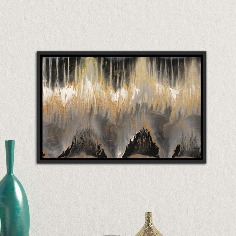 « chevron revisited-gold » par blakely ring ring-print, Toile avec cadre noir, H 26 po x l 40 po x 1,5 po