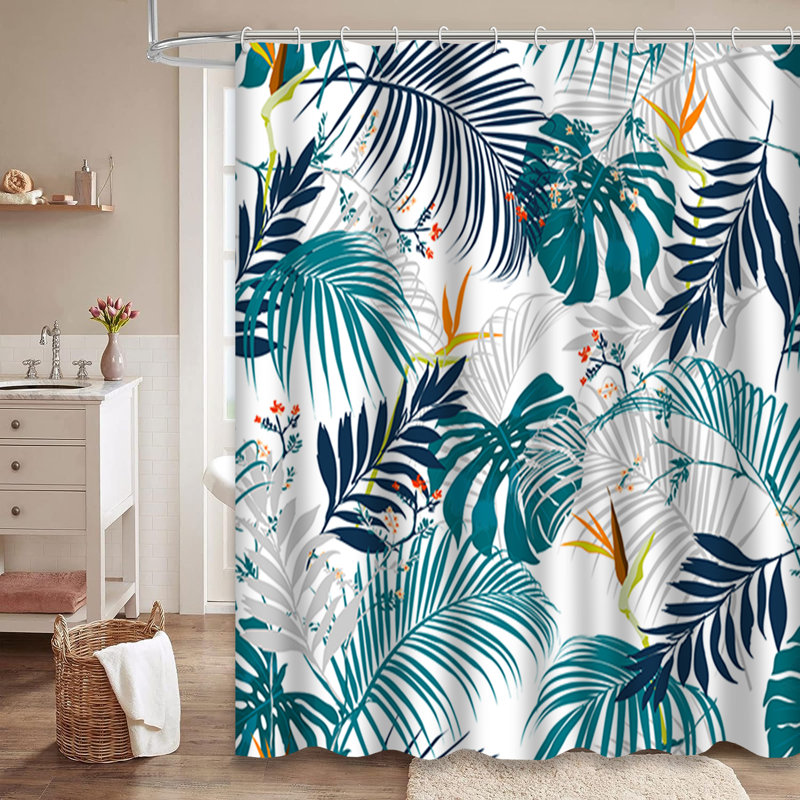 Rideau de douche tropical avec 12 crochets, L 72 po x l 78 po