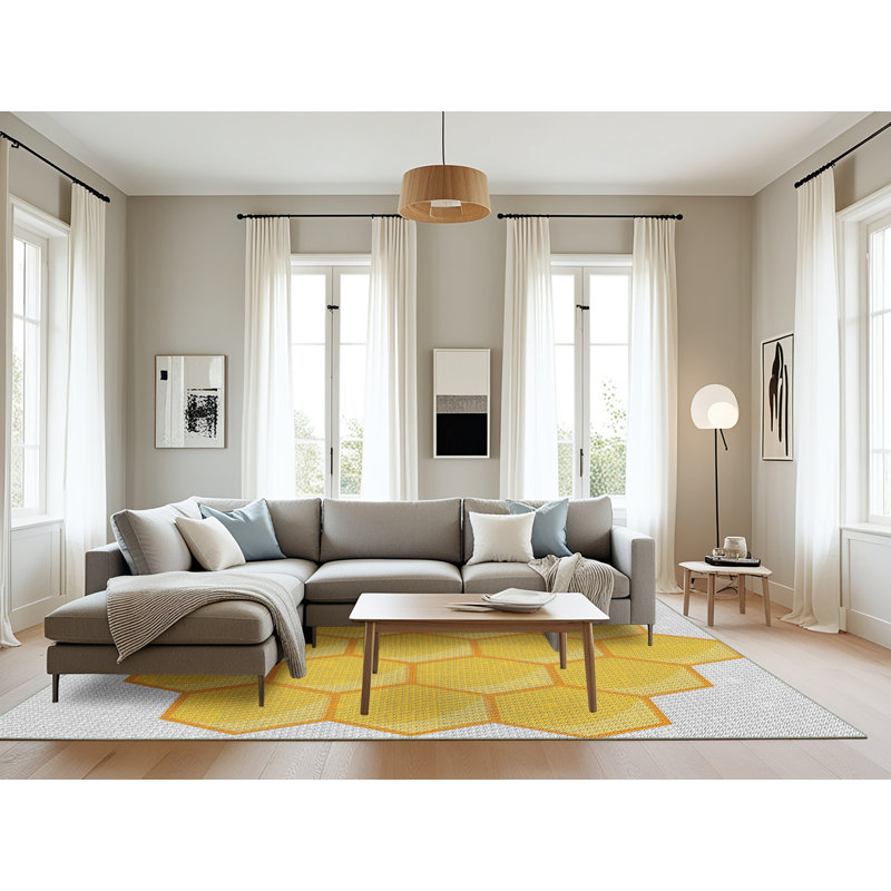 Tapis jaune/gris à motifs Nordmeyer, Rectangle 8 pi x 12 pi