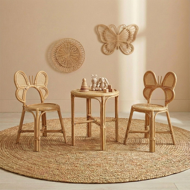 Ensembles de table en rotin pour enfants, 3 pièces: table, 2 chaises
