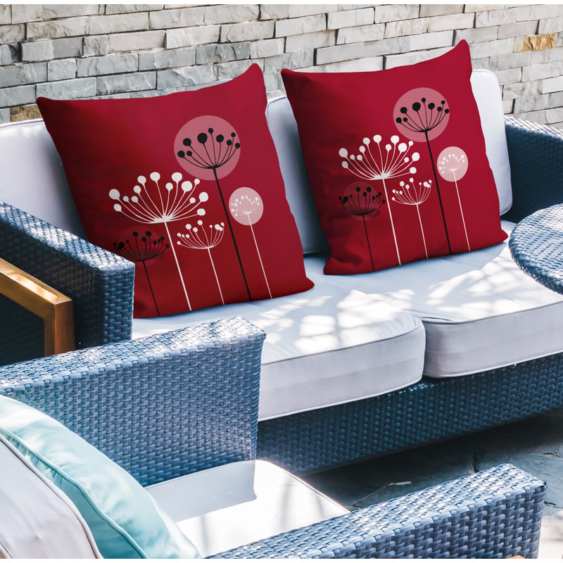 Floral Outdoor Reversible Throw Pillow, 15W" x 15H", Red