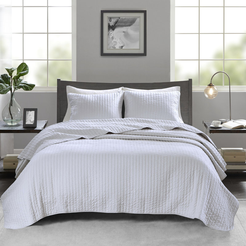 Courtepointe blanche 3 pièces pour lit double / grand lit - réversible avec rembourrage en coton, tissu en microfibre, pour un lit de chambre relaxant réversible, prolonge la durée de vie de la literie