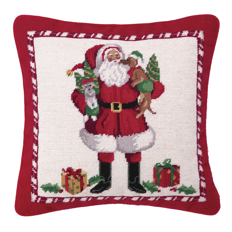 Hook Christmas Puppies Needlepoint Wool Throw Pillow