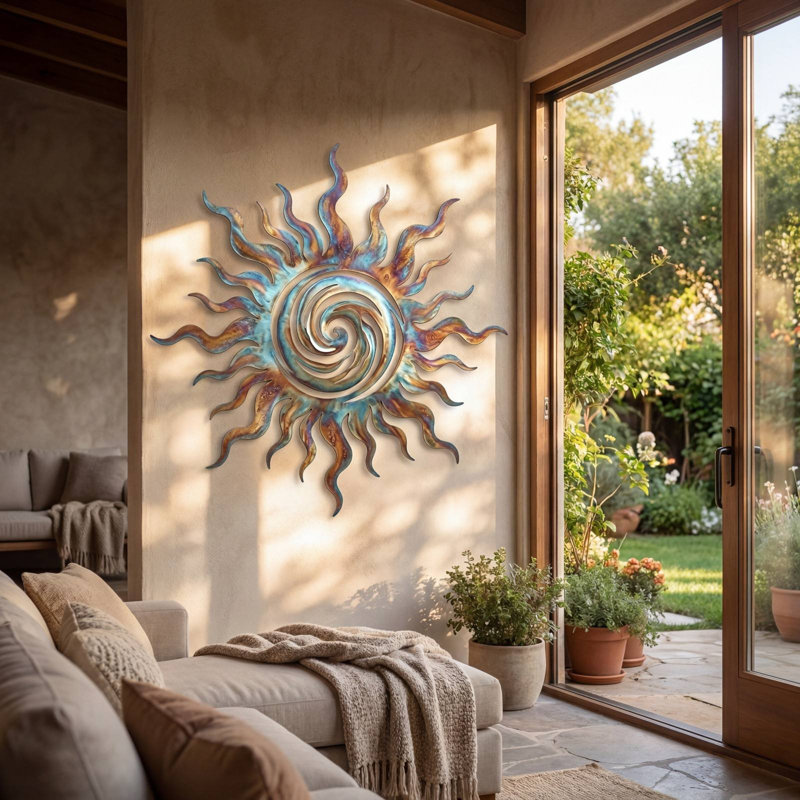 Nœud en ruban de polyester, décoration murale, décoration intérieure et extérieure, sculpture murale soleil en métal, sculpture en fer