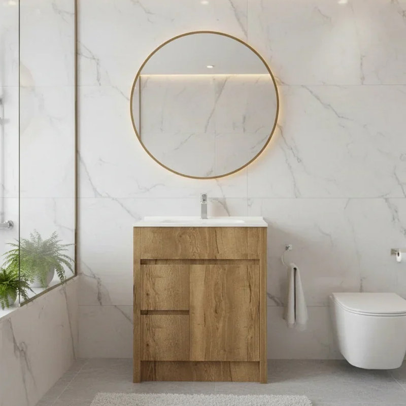 Isabella 30 po L x 18 po P 1 porte et 2 tiroirs Meuble-lavabo autoportant avec évier simple et Comptoir en Céramique blanc
