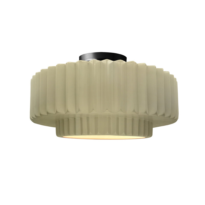 Medium Bisque Ceramic Semi-Flush Mount Light with Brushed Brass