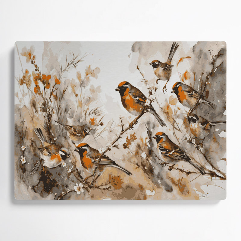 Oiseau en métal beige, H 12 po x l 18 po
