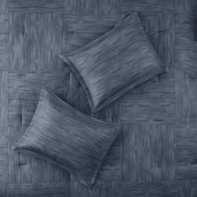 Walter 7 Piece Printed Weave Seersucker Comforter Set, Queen Comforter + 1 Bed Skirt + 2 Shams + 3 Decora, Navy