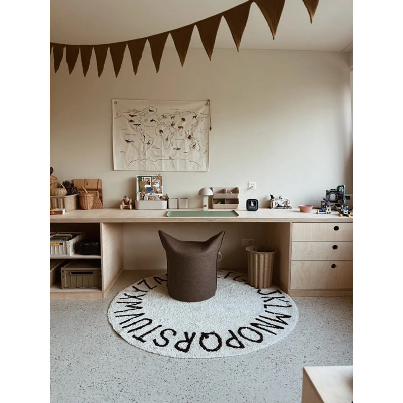 Washable Round Rug ABC Natural - Black