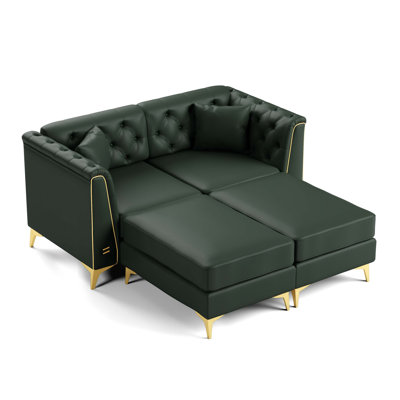 Canapé Chesterfield modulaire avec similicuir capitonné, structure en bois robuste, agencement flexible pour les salons modernes.