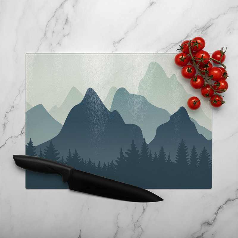 Mountain landscape illustration Designer Glass Chopping Board, 40cm L x 28cm W