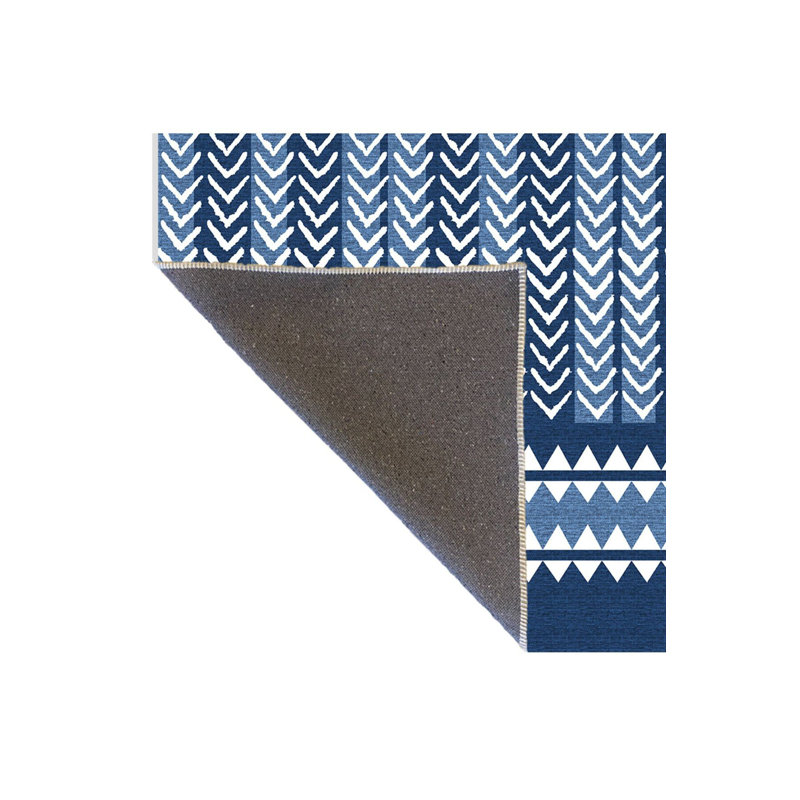 Tapis décoratif bleu à motif géométrique moderne lavable à la machine, Sous-tapis rectangulaire 4 pi 7 po x 6 pi 7 po inc