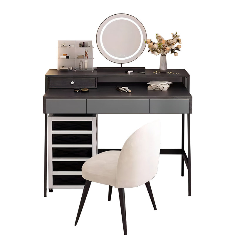 47.24"Black vanity with mirror and stool
