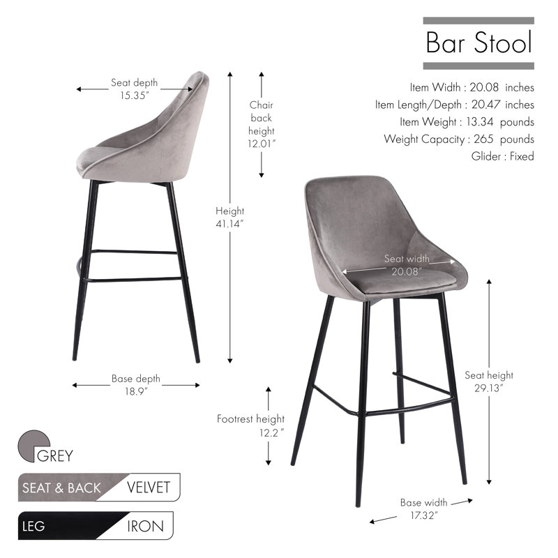 Layken Bar Stool, Bar Stool (29" Seat Height), Gray