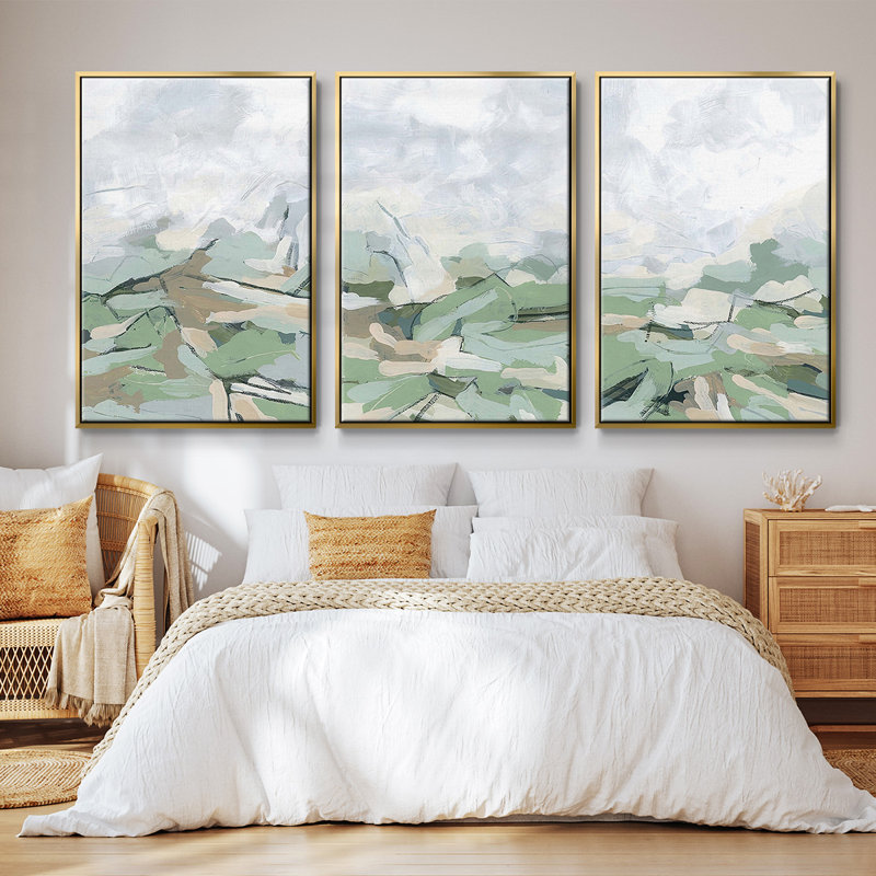 Snowcap Valley I, ensemble de 3 toiles encadrées sur toile, Doré, H 36 po x l 72 po